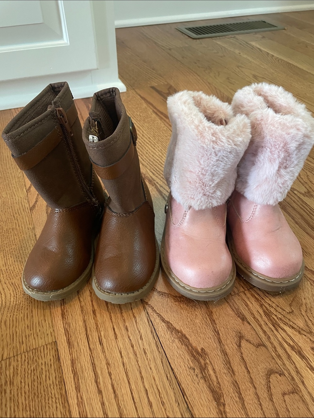Carters Kids Brown Leather Boots & Pink Nicole Miller Faux-Fur Cuff Boots